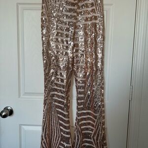 Sequin Striped Flare Pants